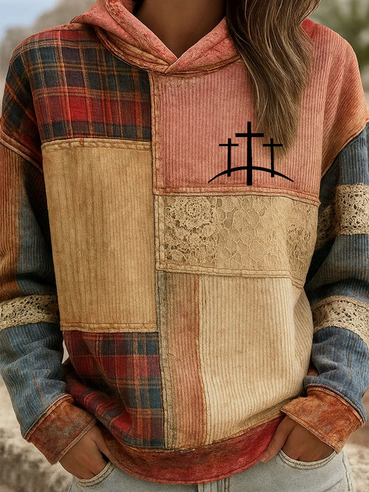 Women's Retro Casual Faith Cross Art  Sweatshirt