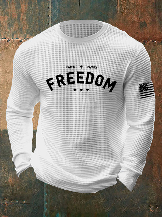 Men's Faith Freedom Cross  Waffle Long Sleeve T-Shirt