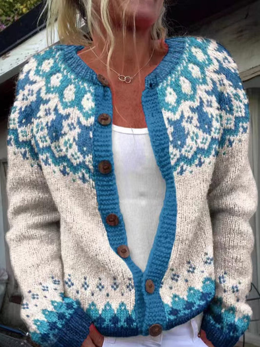 Women's Cute Animal Icelandic Sweater Button Cardigan Chunky Knit Sweater