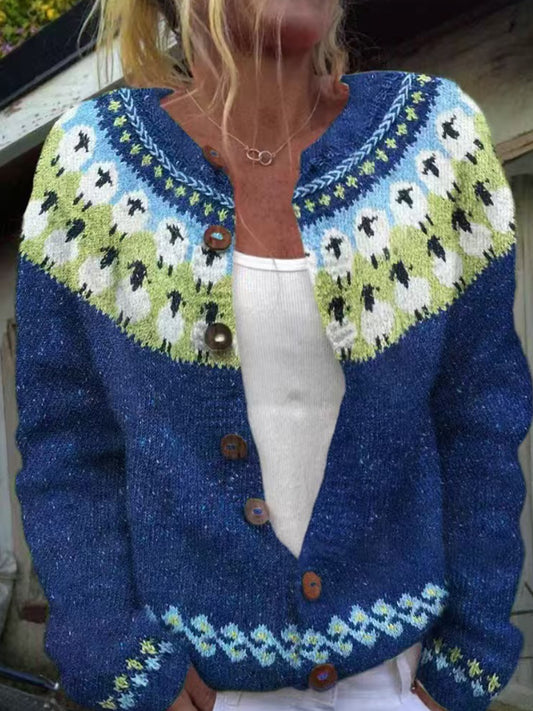 Women's Cute Animal Icelandic Sweater Button Cardigan Chunky Knit Sweater