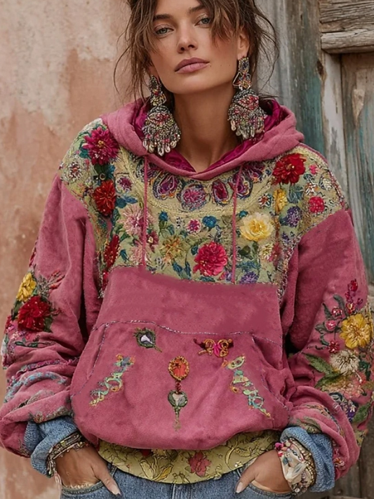 Women's botanical floral print hoodie