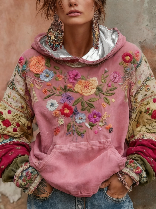 Women's botanical floral print hoodie