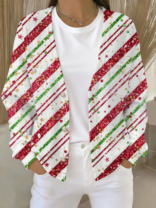 Women's Christmas Print Pocket Cardigan