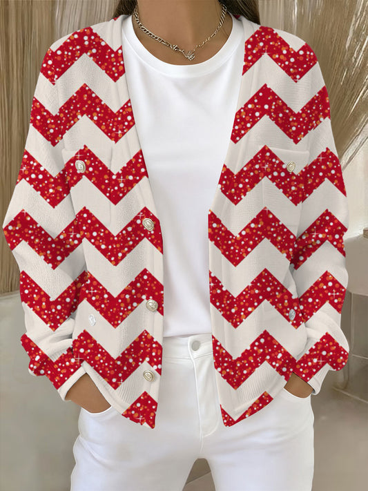 Women's Christmas Print Pocket Cardigan