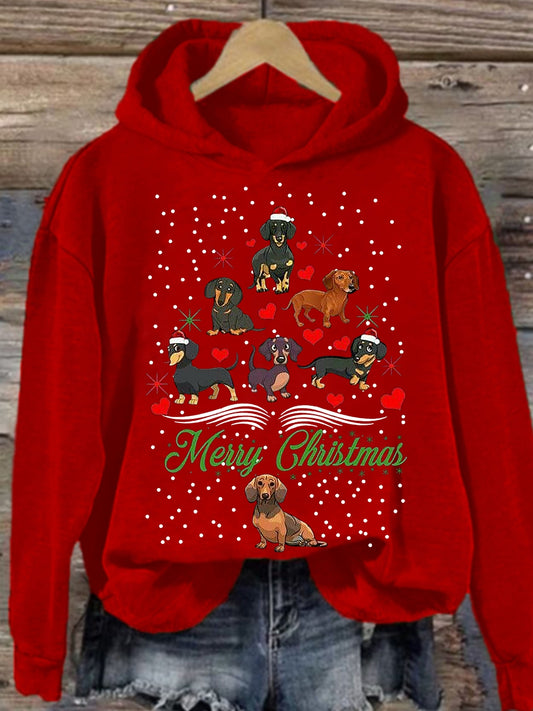 Women's Christmas Dachshund Christmas Tree Hooded Sweatshirt