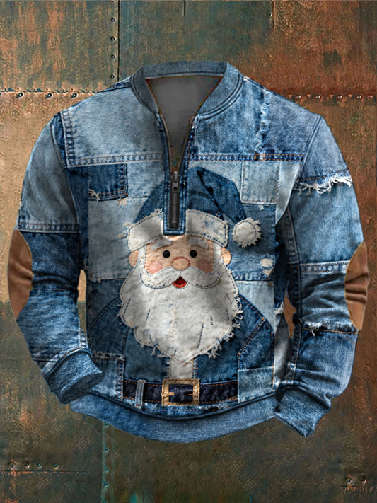 Men's Santa Claus Casual Zip-Up Top