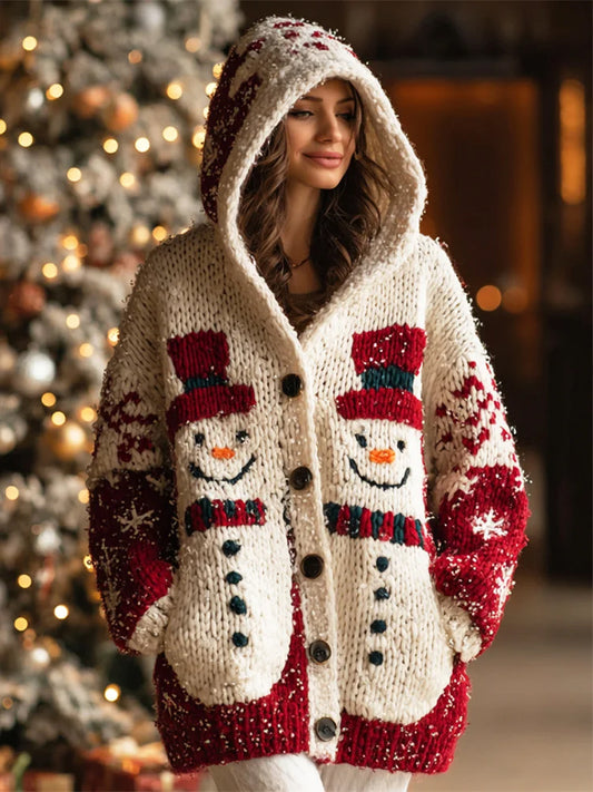 Women's Christmas Snowman Art Pattern  Cardigan