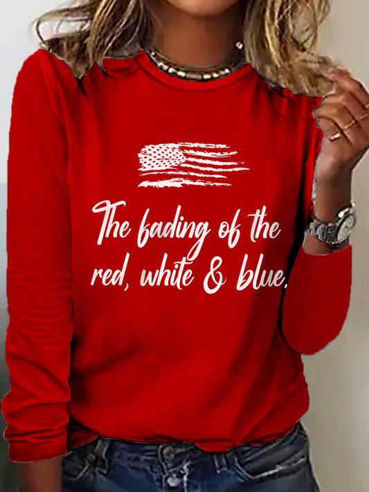 Women's The Fading of the Red White and Blue Printed Casual Long Sleeve Shirt