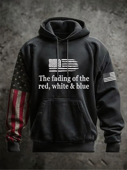 Men's The Fading Of The Red White And Blue Oversized Drop-Shoulder Hoodie with Pockets