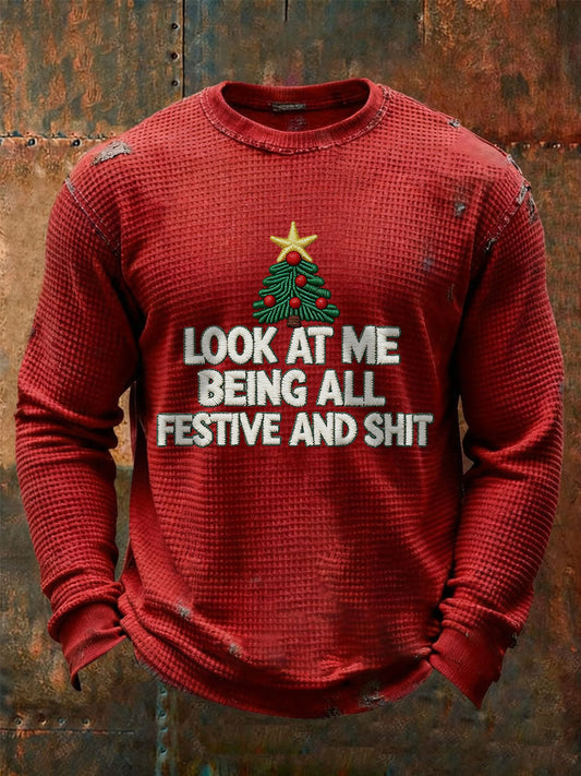 Men's Christmas waffle long-sleeve T-shirt