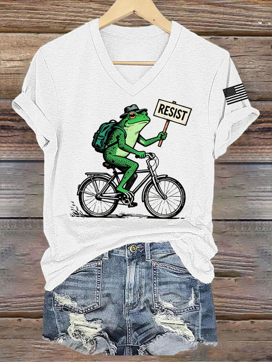 Women's Resist Frog Printed V-neck T-shirt