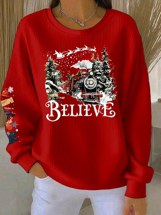 Women's Retro 90s Christmas Movie Ribbed Round-Neck Sweatshirt