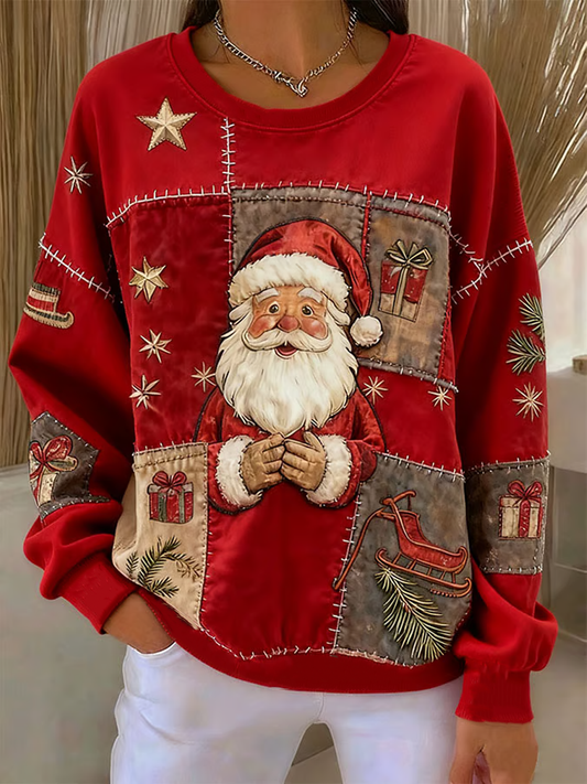 Women's Santa Claus Patchwork Print Regular Sweatshirt