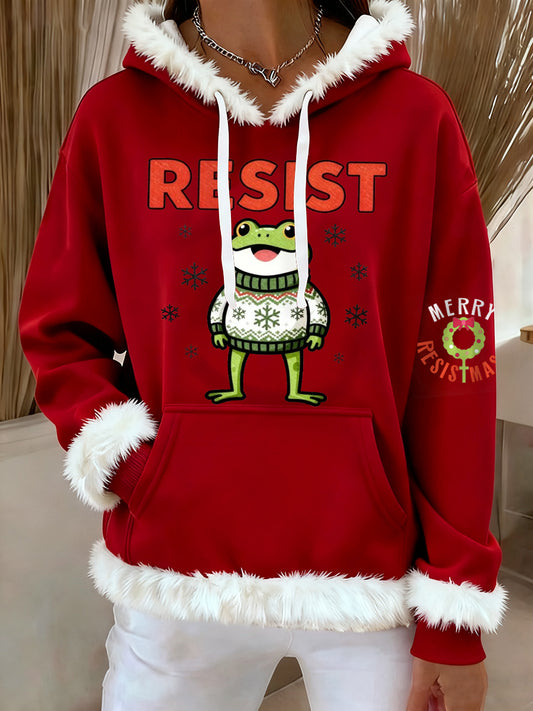 Women's Merry Resistmas Portland Frog Printed Hoodie