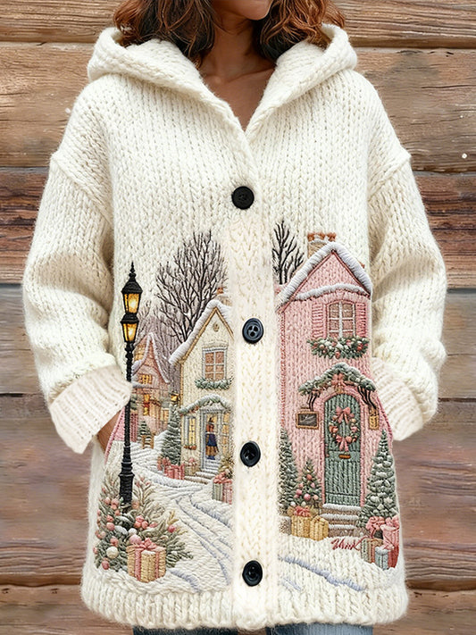 Women's Christmas Snow Scene Casual Hooded Jacket