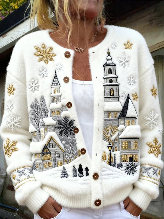 Women's Christmas Snow Scene Casual Cardigan