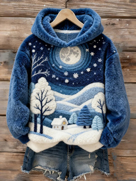 Women's Christmas Snow Scene Plush Casual Top