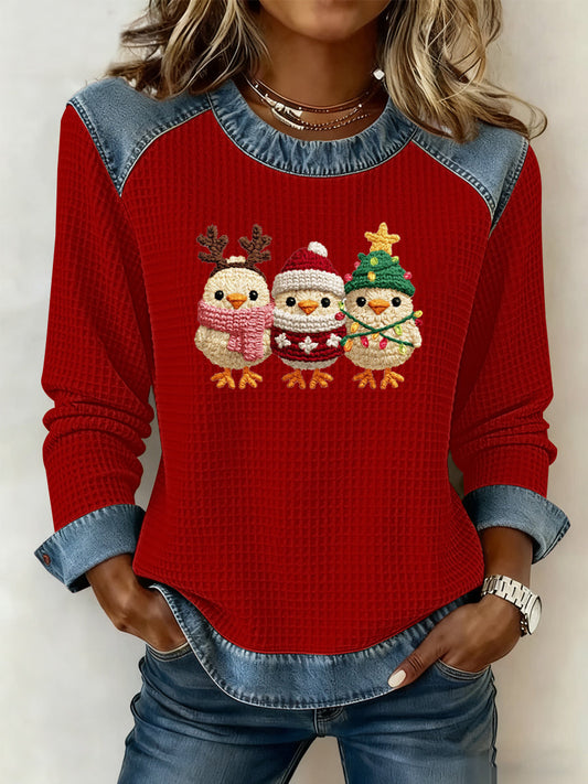 Women's Christmas Print Waffle Sweatshirt