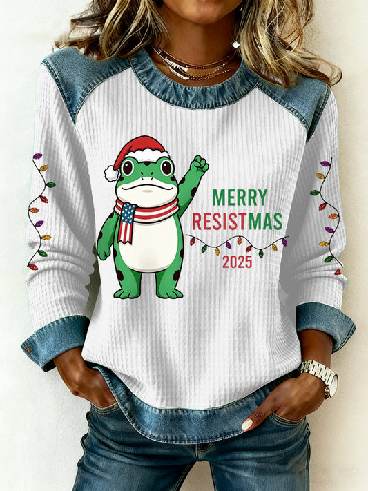 Women's Merry Resistmas Portland Frog Printed Sweatshirt