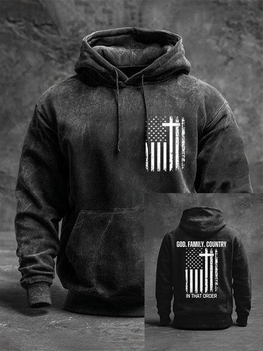 Men's God Family Country In That Order Print Hoodie