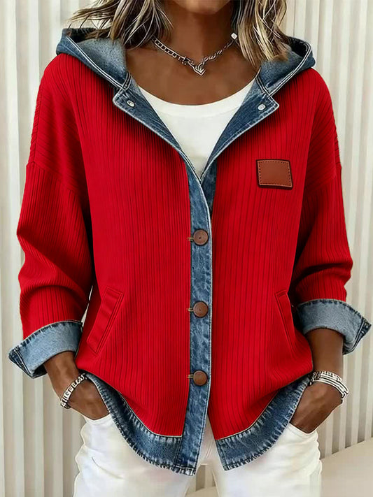 Women's Fashion Patchwork Design Hooded Cardigan