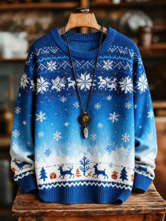 Men's Vintage Christmas Tree Art Print Imitation Sweater