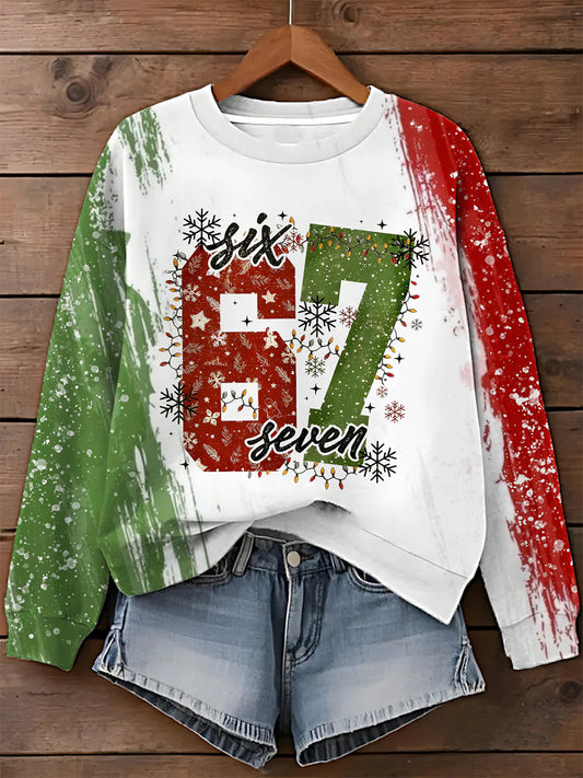 Women's Funny 67 Six Seven Meme Christmas Print Sweatshirt