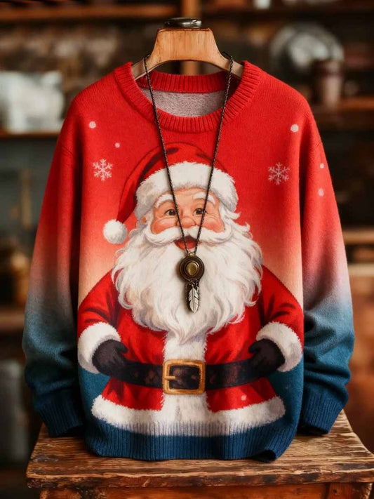 Men's Vintage Christmas Santa Claus Art Print Imitation Sweater