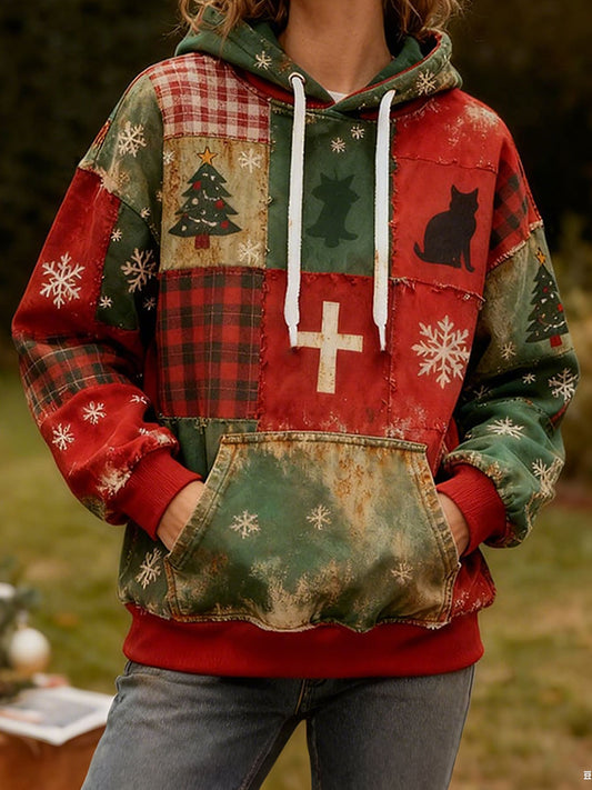 Women's Christmas Cat Print Hoodies