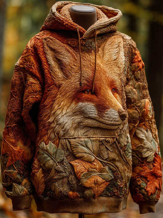 Men's Fox Art Print Casual Hoodie