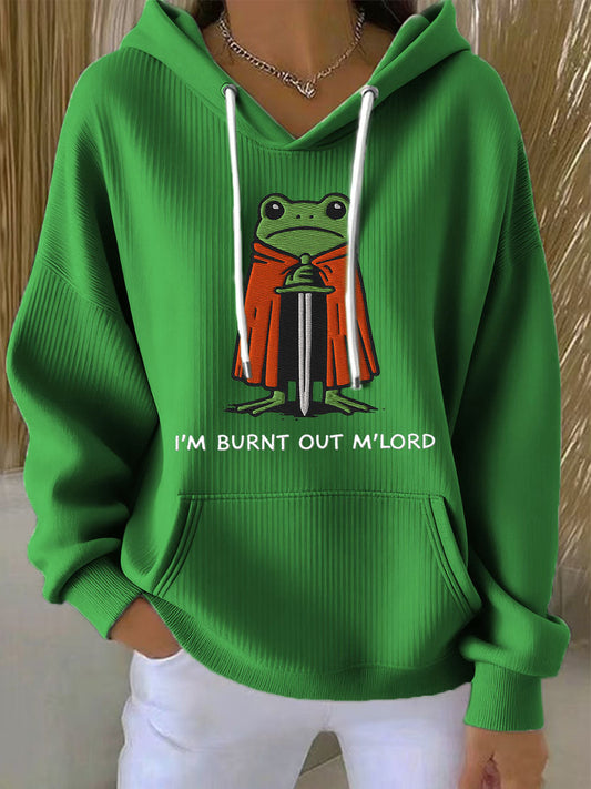 Women's I'm Burnt Out M'Lord Frog Embroidered Hoodie