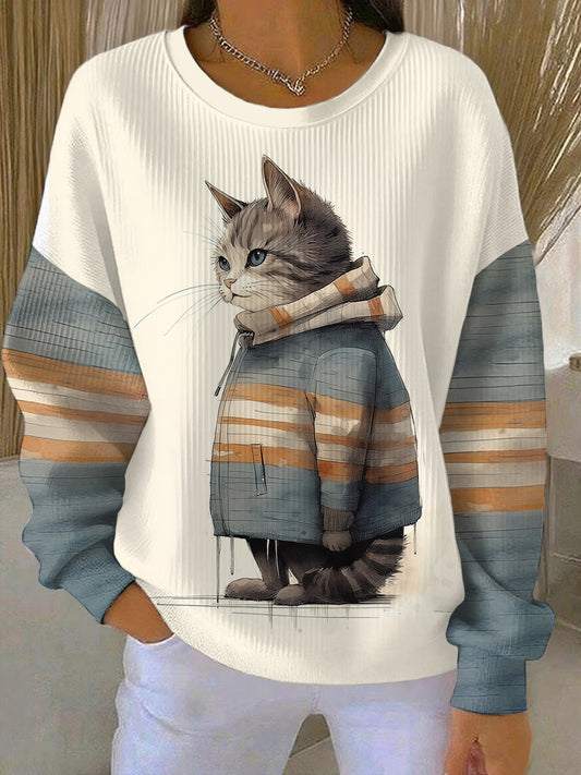 Women‘s Cute Winter Cat Print Cat Lovers Casual Sweatshirt