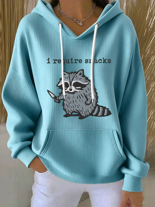 Women's Funny Raccoon Embroidered Hoodie