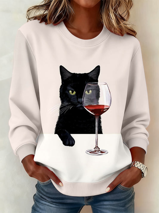 Women's Funny Cat Art Print Sweatshirt