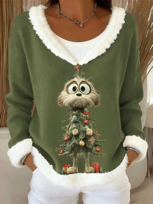 Women's Christmas Tree Animal V-Neck Tops