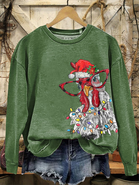 Women's Christmas Hen Art Print Regular Sweatshirt