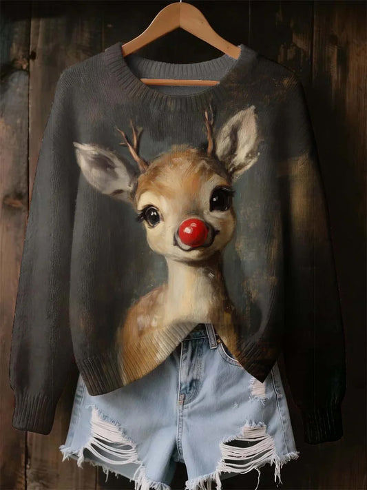 Women's Fawn Christmas Art Print Sweatshirt