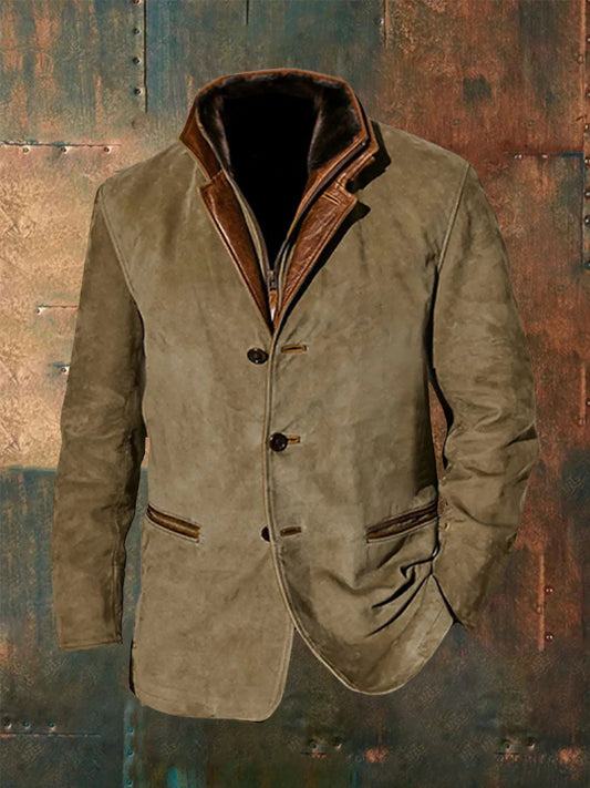 Men's Retro Casual Workwear Patchwork Color Block Jacket