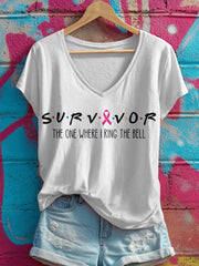 Women's Survivor The One When I Ring The Bell Print V-Neck T-Shirt