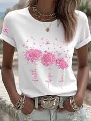 Women's Breast Cancer Awareness Sunflower Pink Ribbon Short Sleeve T-shirt
