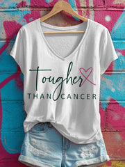 Women's Tougher Than Cancer Print V-Neck T-Shirt