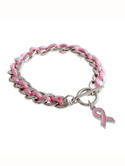 Womens Breast Cancer Awareness Pink Ribbon Bracelet