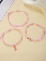 Women's Breast Cancer Awareness Pink Ribbon Bracelet Set