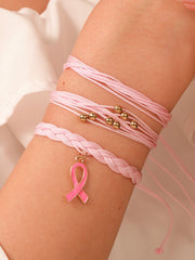 Women's Breast Cancer Awareness Pink Ribbon Bracelet Set