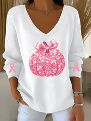 Women's Pink Ribbon Print Casual Top