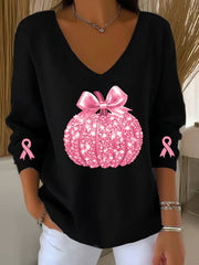 Women's Pink Ribbon Print Casual Top