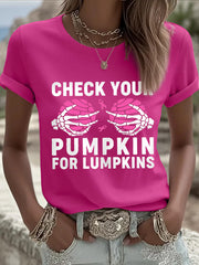 Women's Check Your Pumpkins For Lumpkins Halloween Breast Cancer Awareness Tee