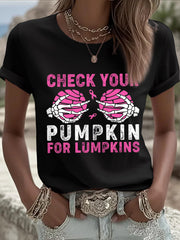 Women's Check Your Pumpkins For Lumpkins Halloween Breast Cancer Awareness Tee