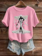 Women's Breast Cancer Pearl Art Cozy Knit Top
