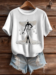 Women's Breast Cancer Pearl Art Cozy Knit Top